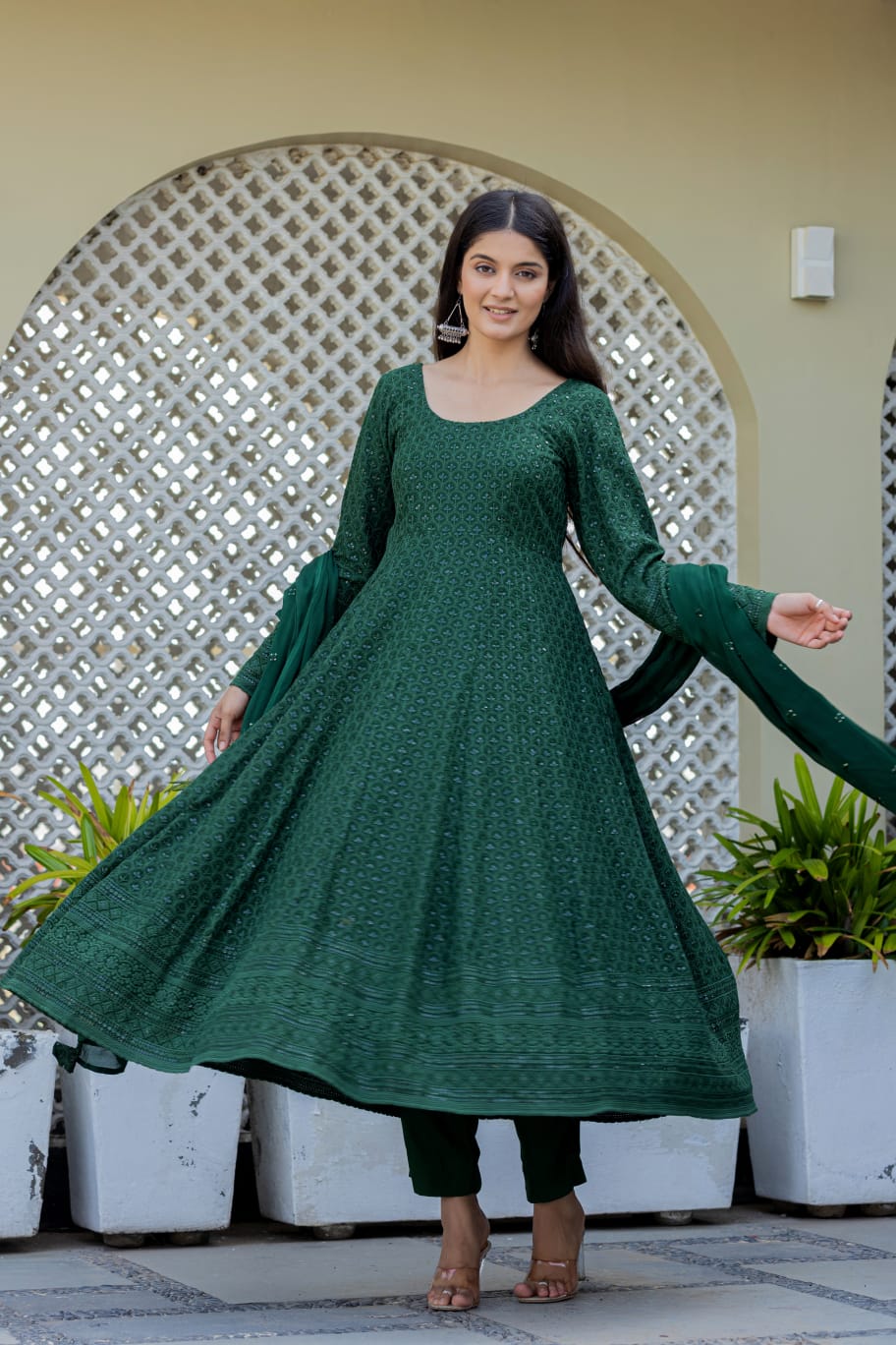 Green Chikankari Set Of Three Green Chikankari Set Of Three