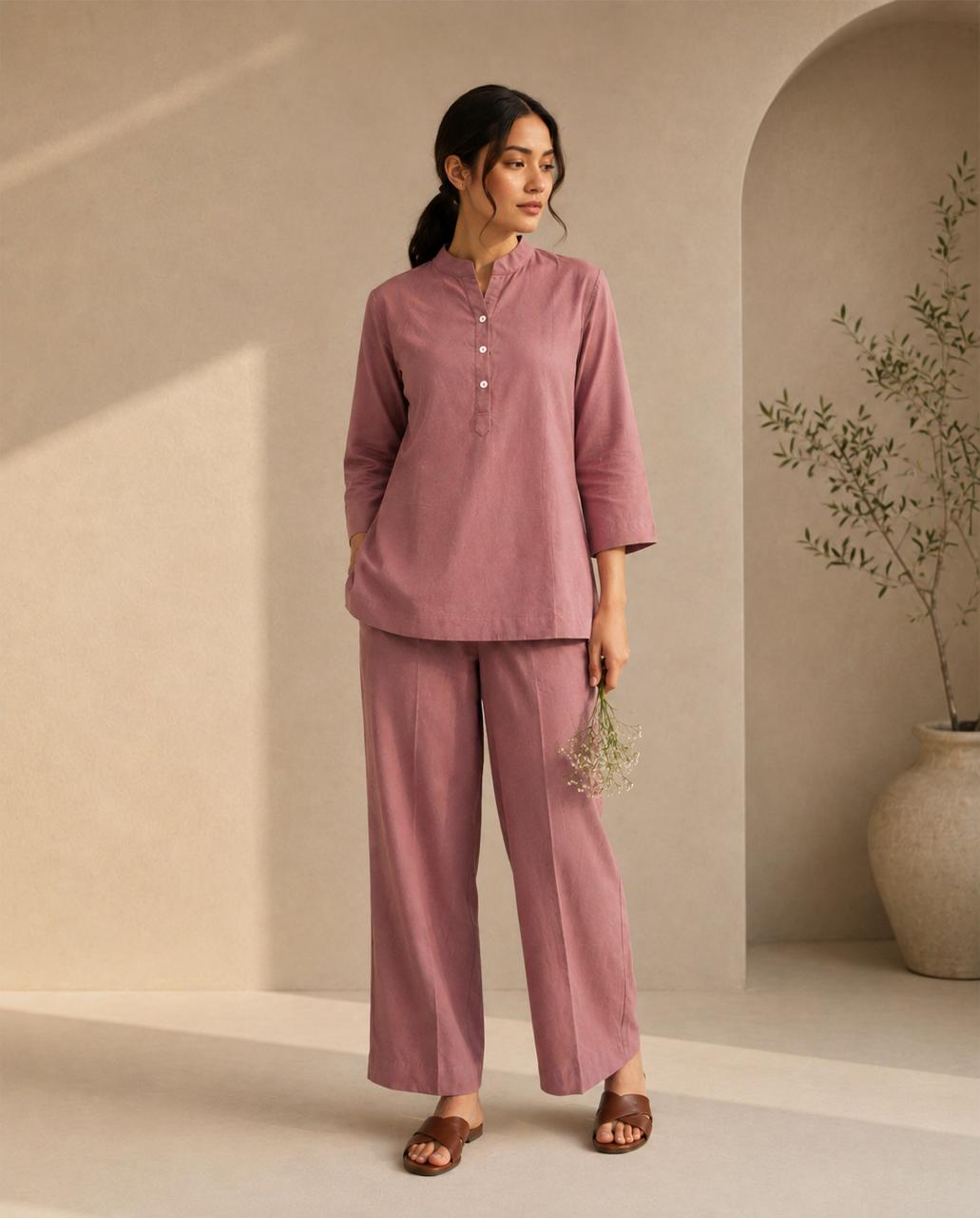 Dusty Rose Cotton-Linen Co-Ord Set