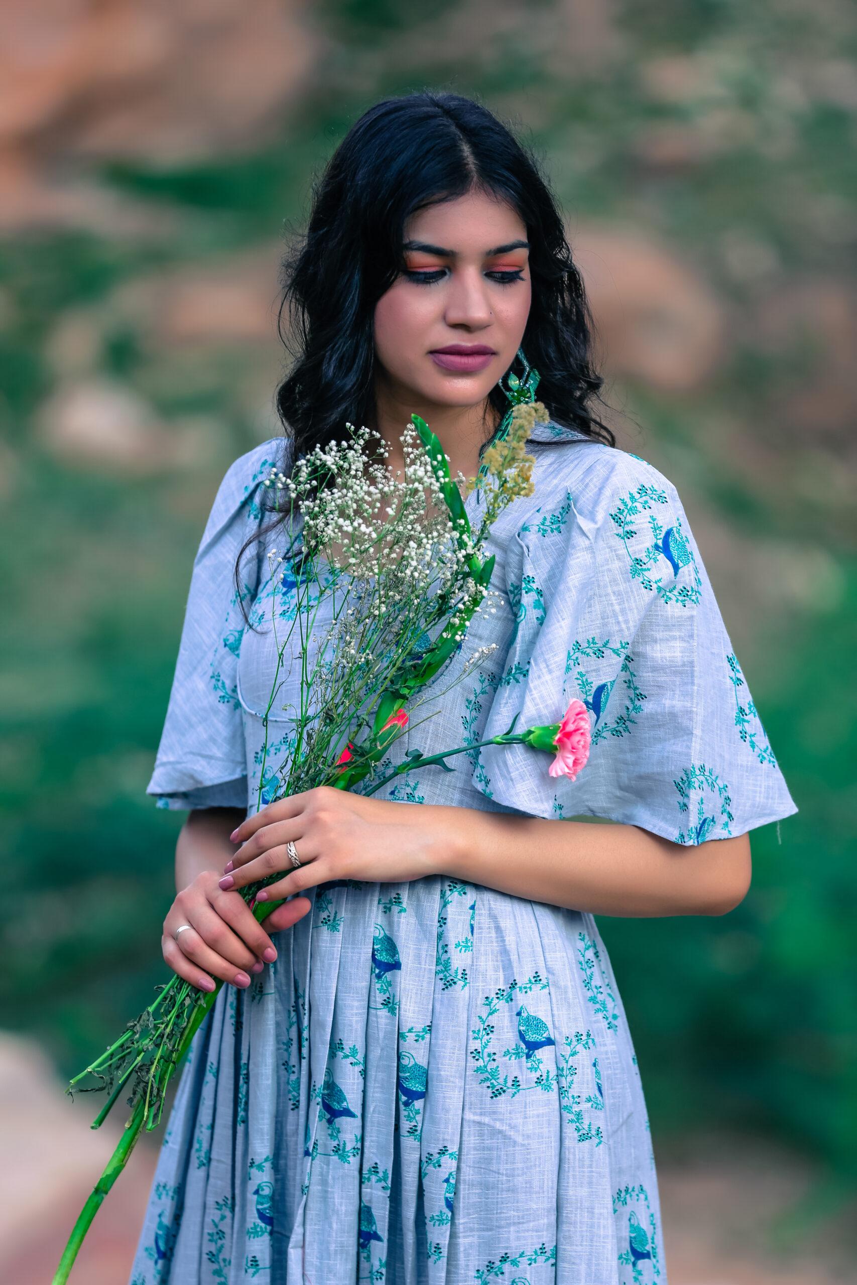 BIRDY PRINT KNEE LENGTH COTTON DRESS BIRDY PRINT KNEE LENGTH COTTON DRESS