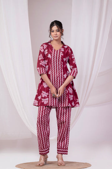 Maroon Bouquet Co-Ord Set