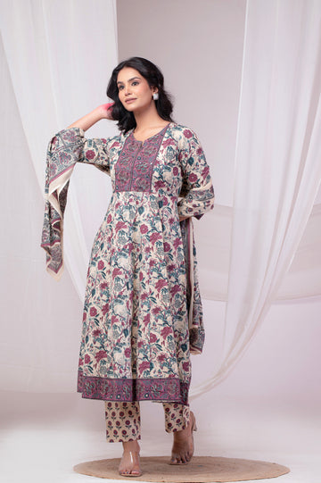 Kaashni Anarkali Cotton Set Of Three