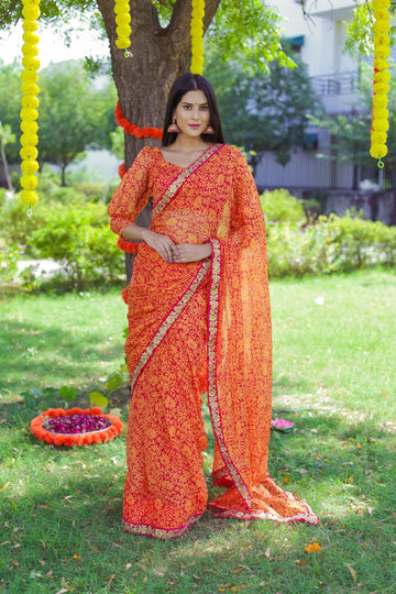 ORANGE PUFF SLEEVES SAREE