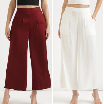 Combo White And Maroon Viscose Palazzo Pants