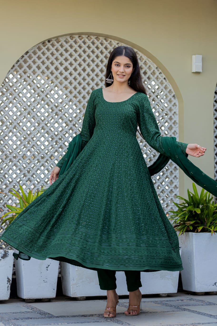 Green Chikankari Set Of Three