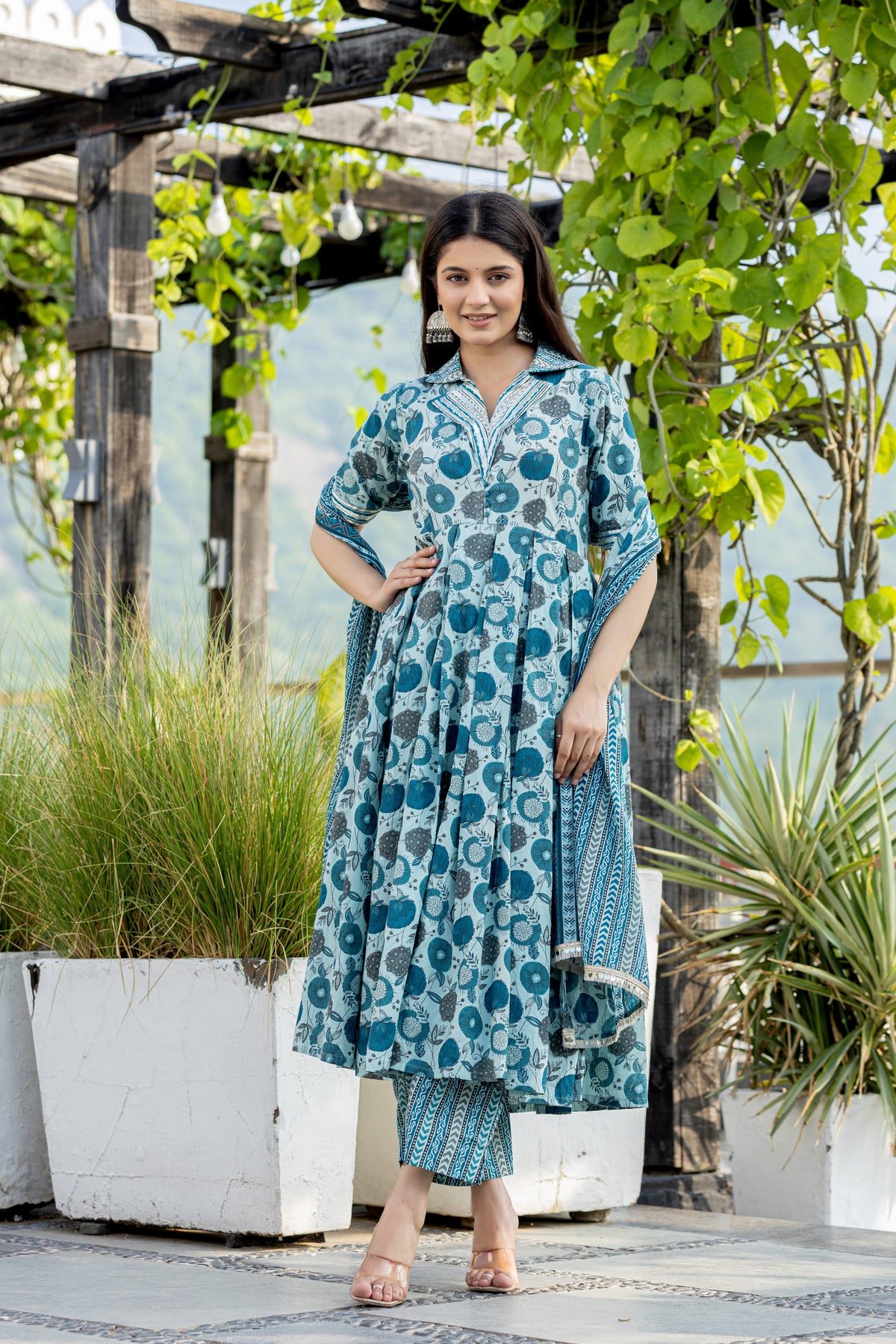 Sea Green Anarkali Set With Dupatta