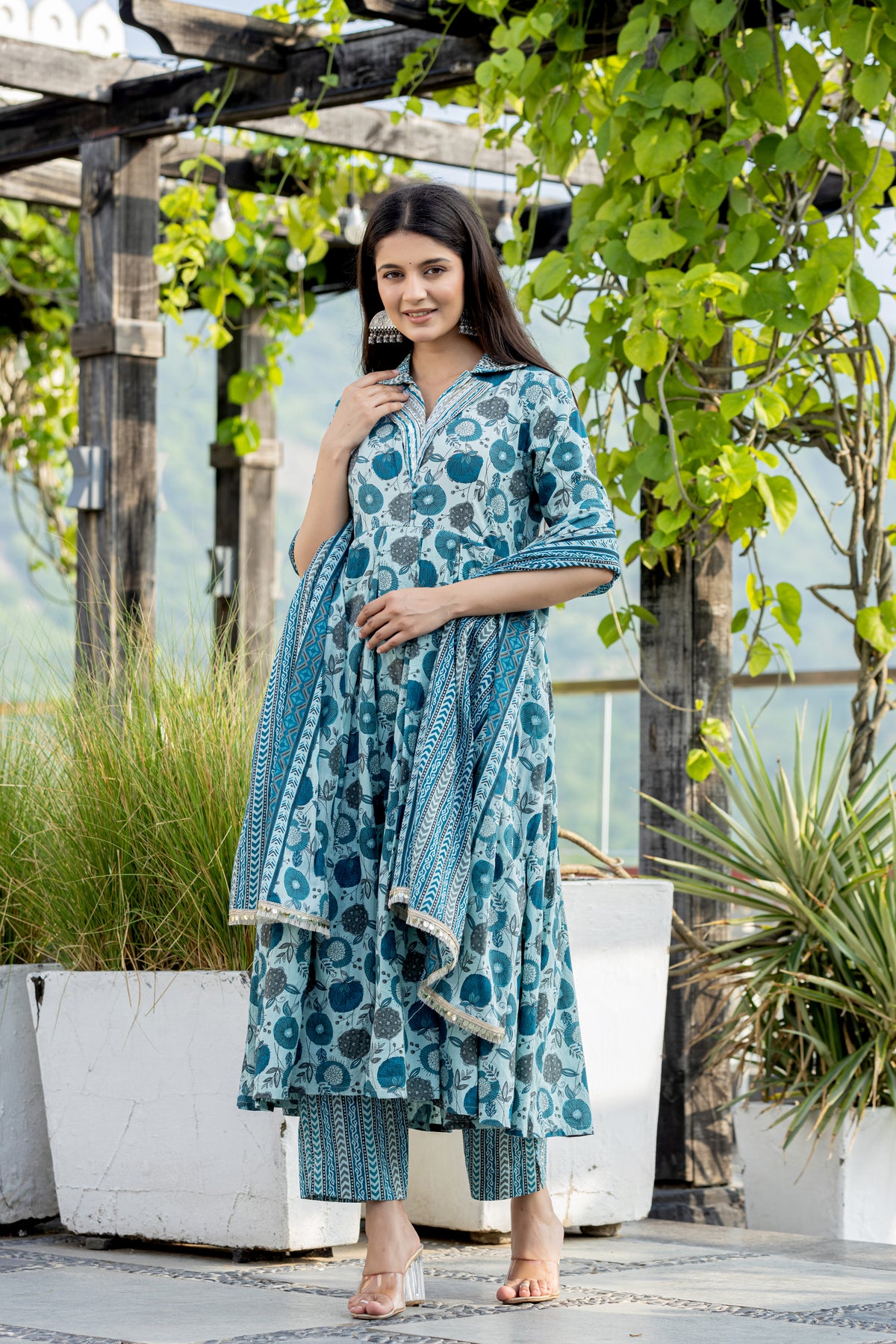 Sea Green Anarkali Set With Dupatta