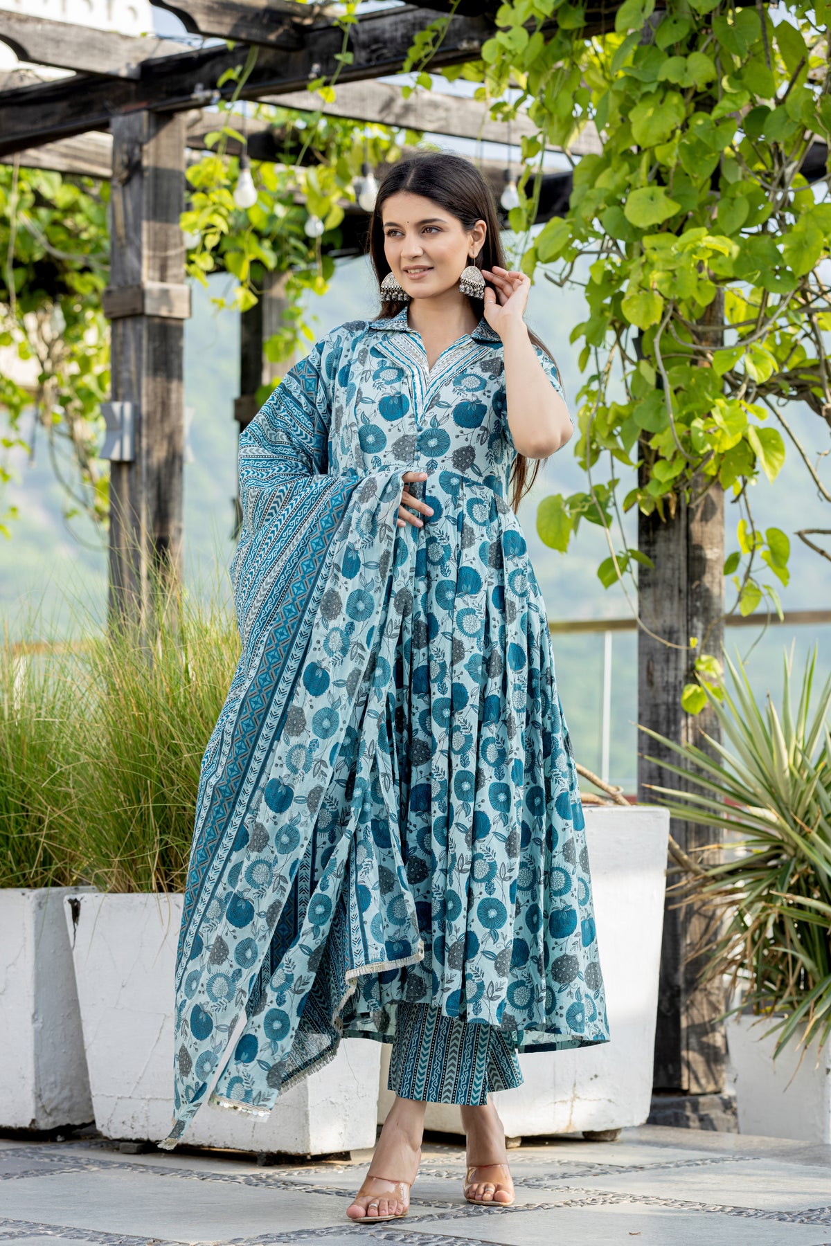 Sea Green Anarkali Set With Dupatta