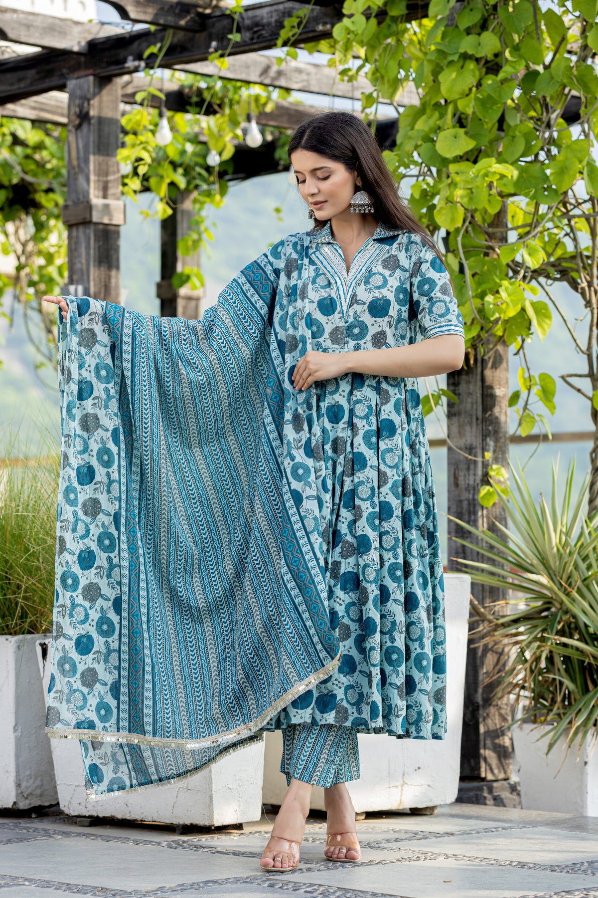 Sea Green Anarkali Set With Dupatta