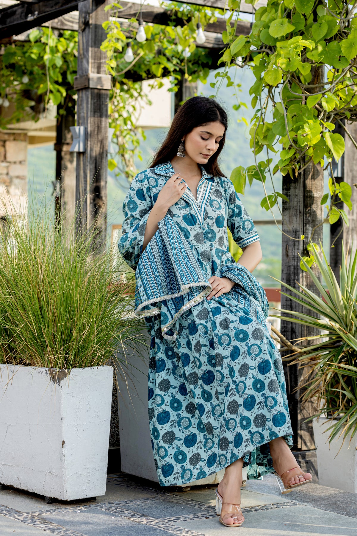 Sea Green Anarkali Set With Dupatta