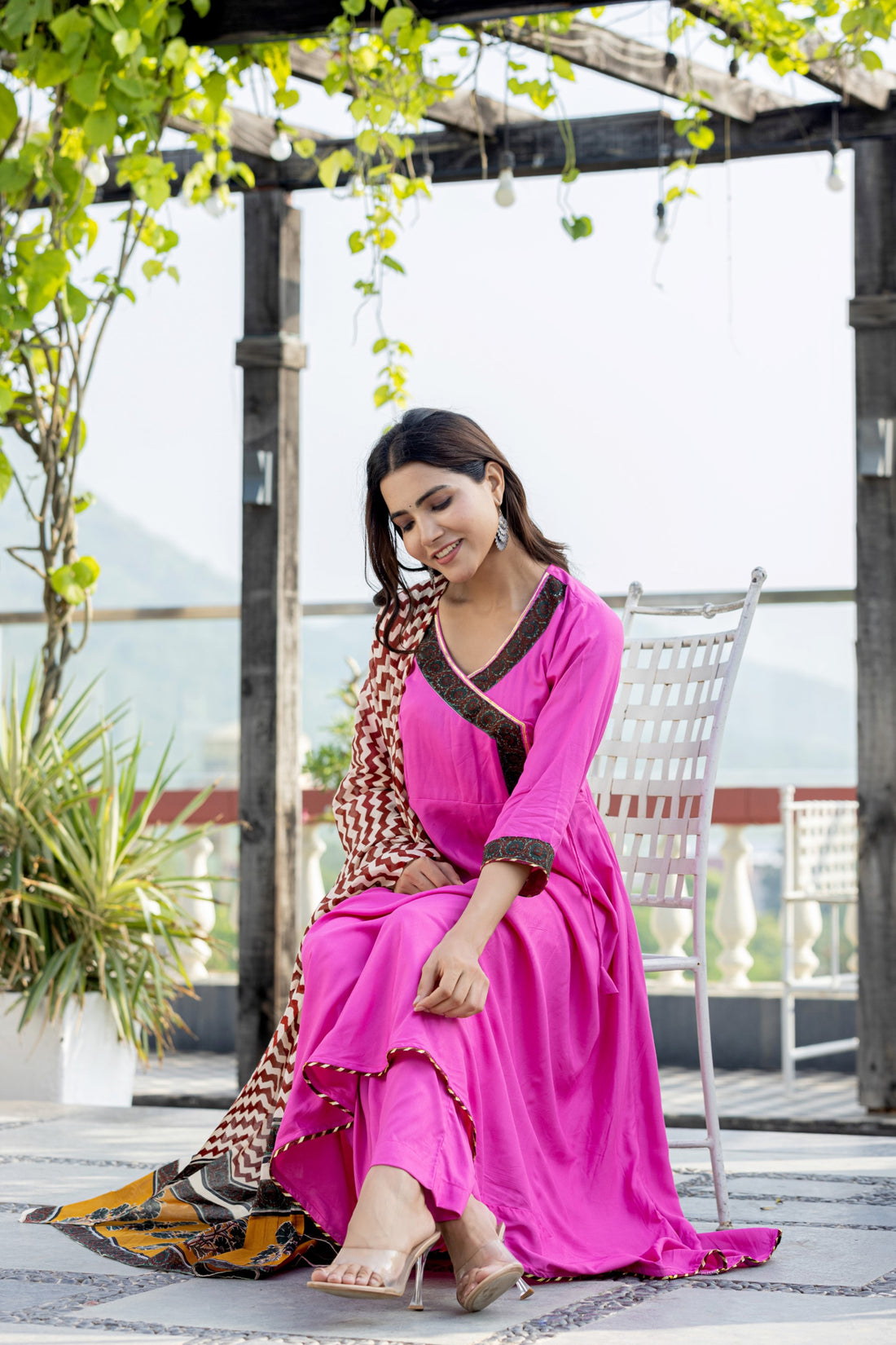 Purple Anarkali With Printed Cotton Dupatta