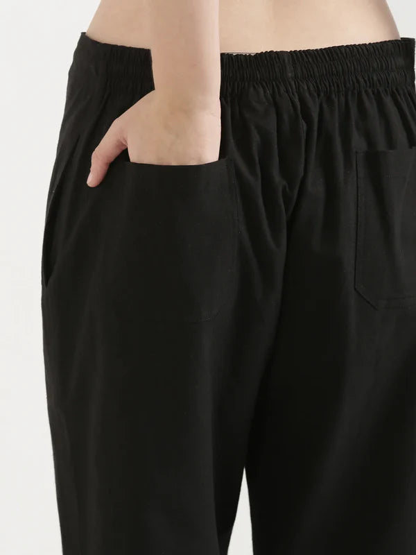 Women's Linen Straight Pant - Black