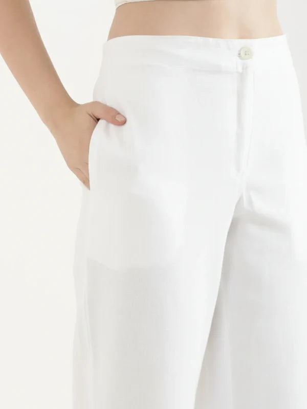 Women's Linen Straight Pant - White