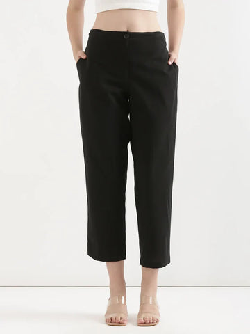 Women's Linen Straight Pant - Black