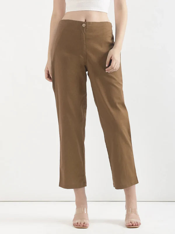 Women's Linen Straight Pant - Mocha