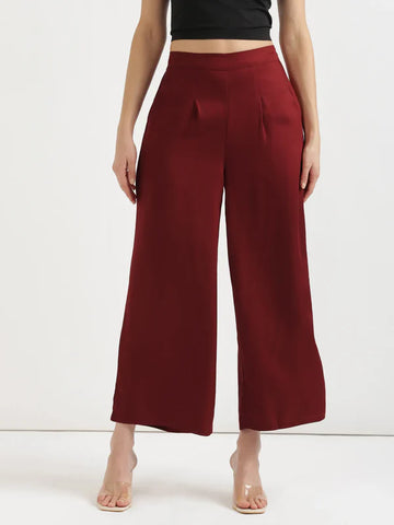 Maroon Viscose Palazzo Pants