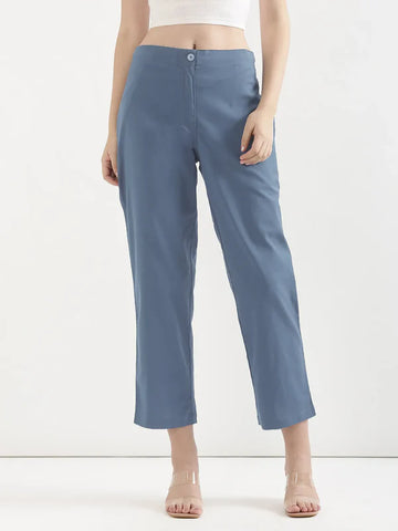 Women's Linen Straight Pant - True Blue
