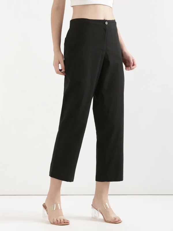 Women's Linen Straight Pant - Off White & Black (Pack of 2)