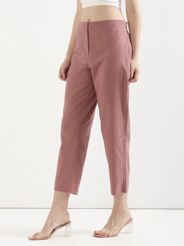 Women's Linen Straight Pant - Dusty Rose