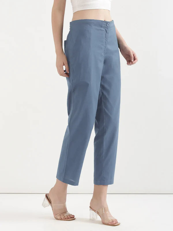 Women's Linen Straight Pant - White & True Blue (Pack of 2)