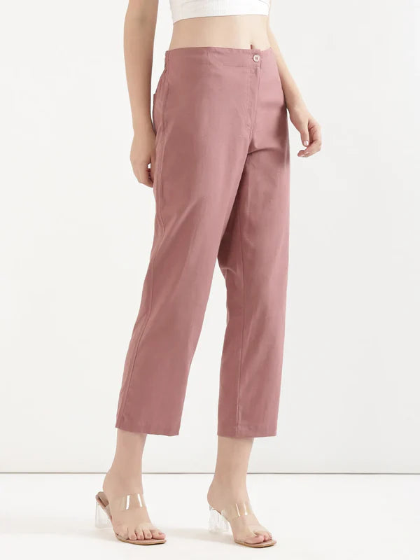 Women's Linen Straight Pant - Dusty Rose