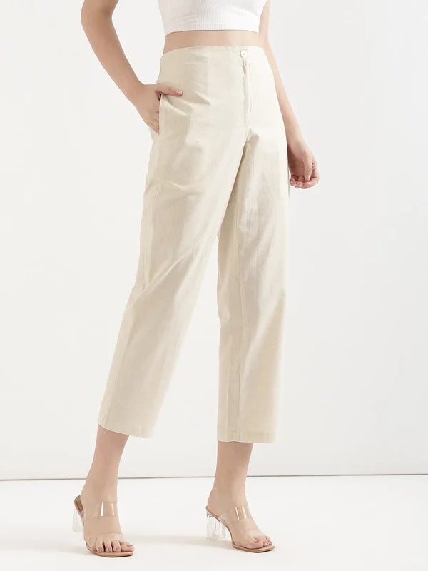 Women's Linen Straight Pant - Off White & Black (Pack of 2)