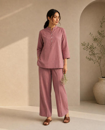 Dusty Rose Cotton-Linen Co-Ord Set