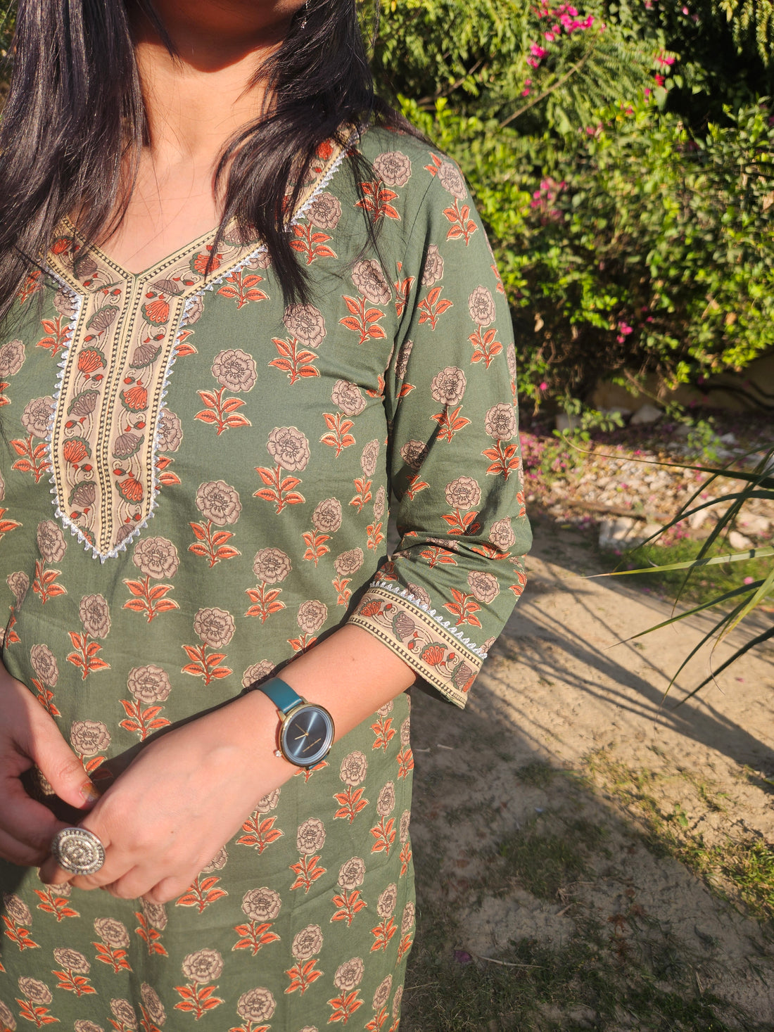 Hara Rang Floral Kurta