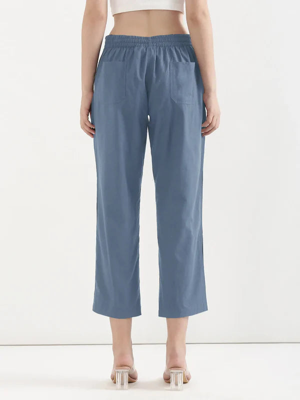 Women's Linen Straight Pant - White & True Blue (Pack of 2)
