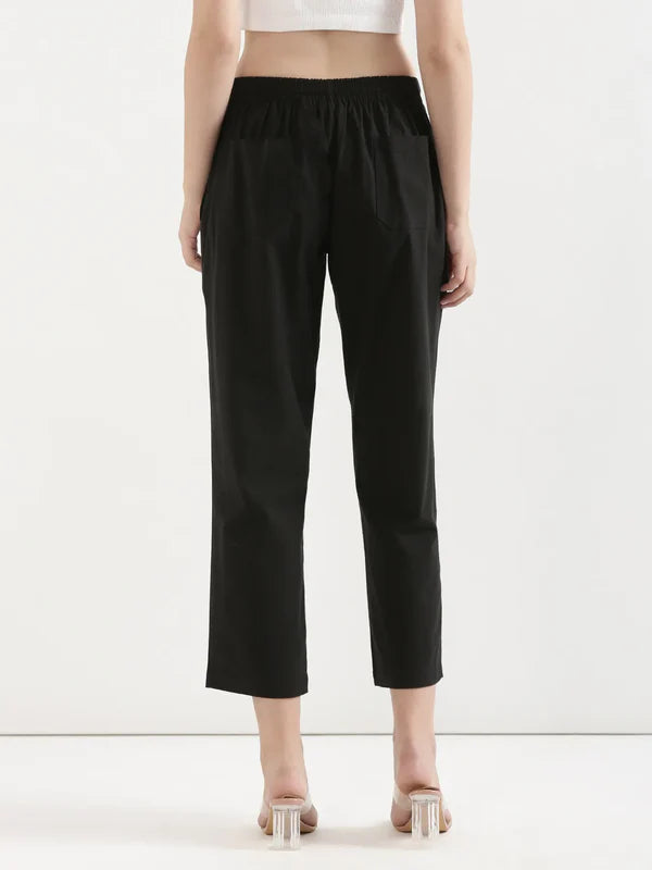 Women's Linen Straight Pant - Black