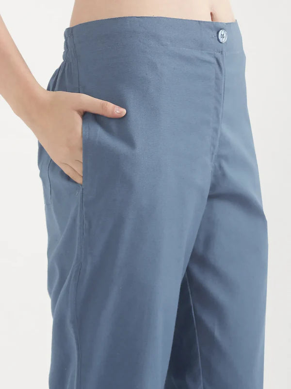 Women's Linen Straight Pant - True Blue