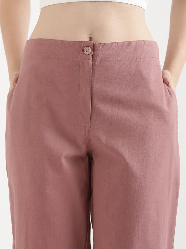 Women's Linen Straight Pant - Dusty Rose