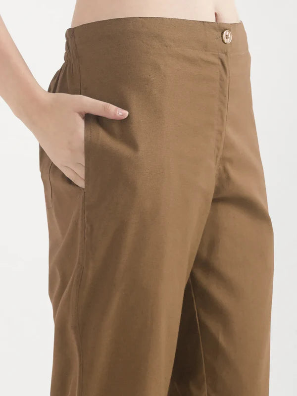 Women's Linen Straight Pant - Mocha