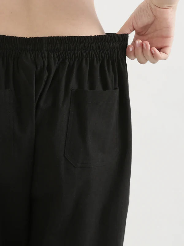 Women's Linen Straight Pant - Black