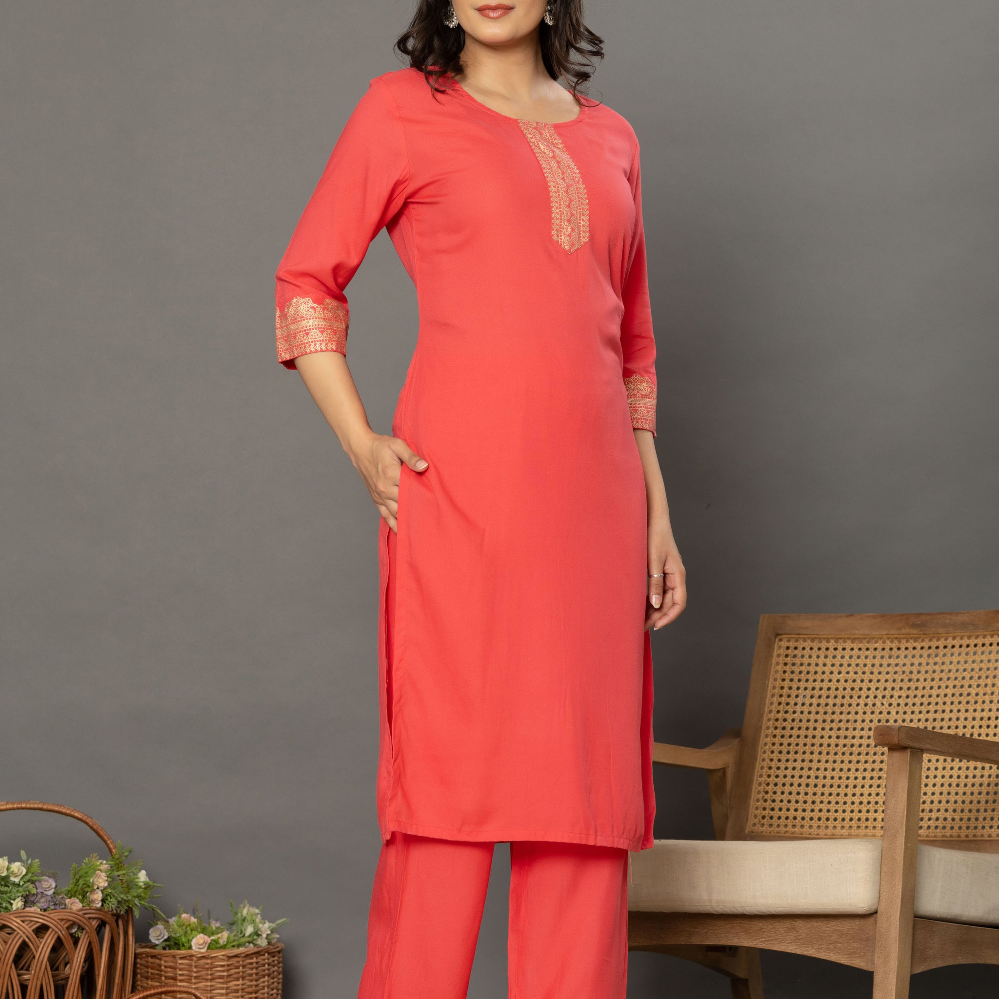 Sakhiyaan Peach Kurta Set