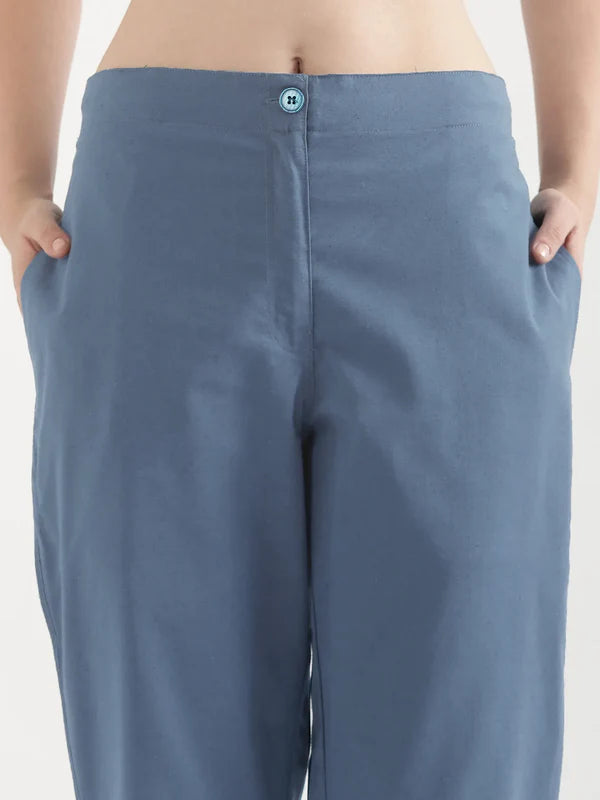 Women's Linen Straight Pant - True Blue