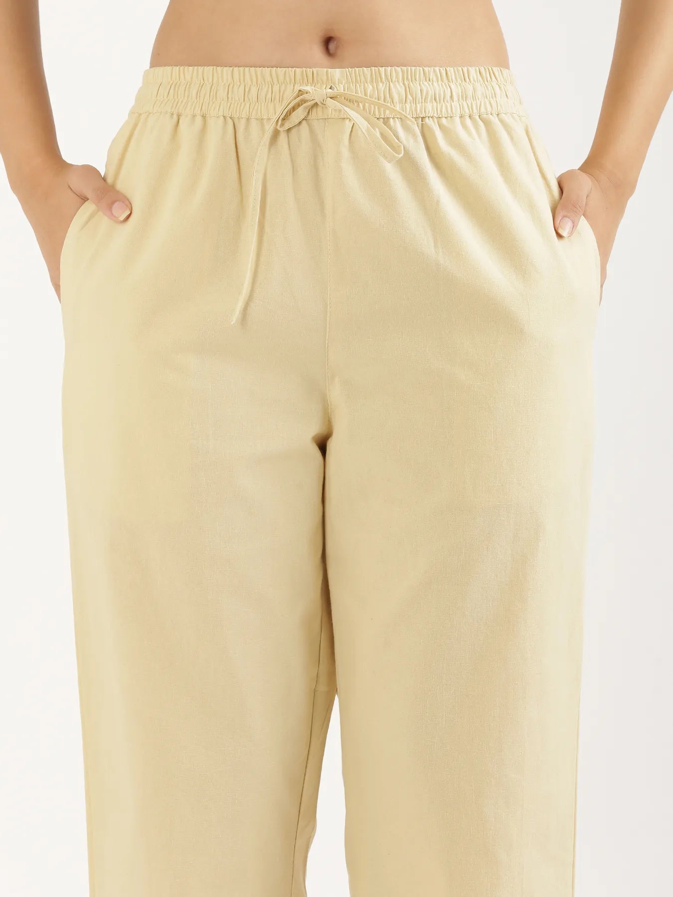 Women's Cotton Straight Pant - Beige