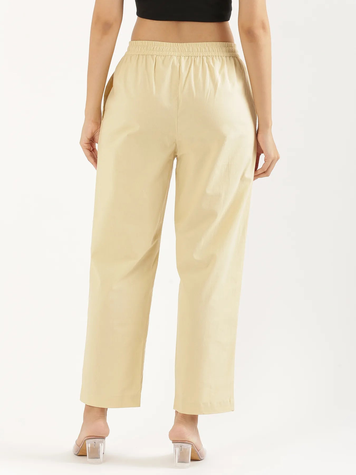 Women's Cotton Straight Pant - Beige