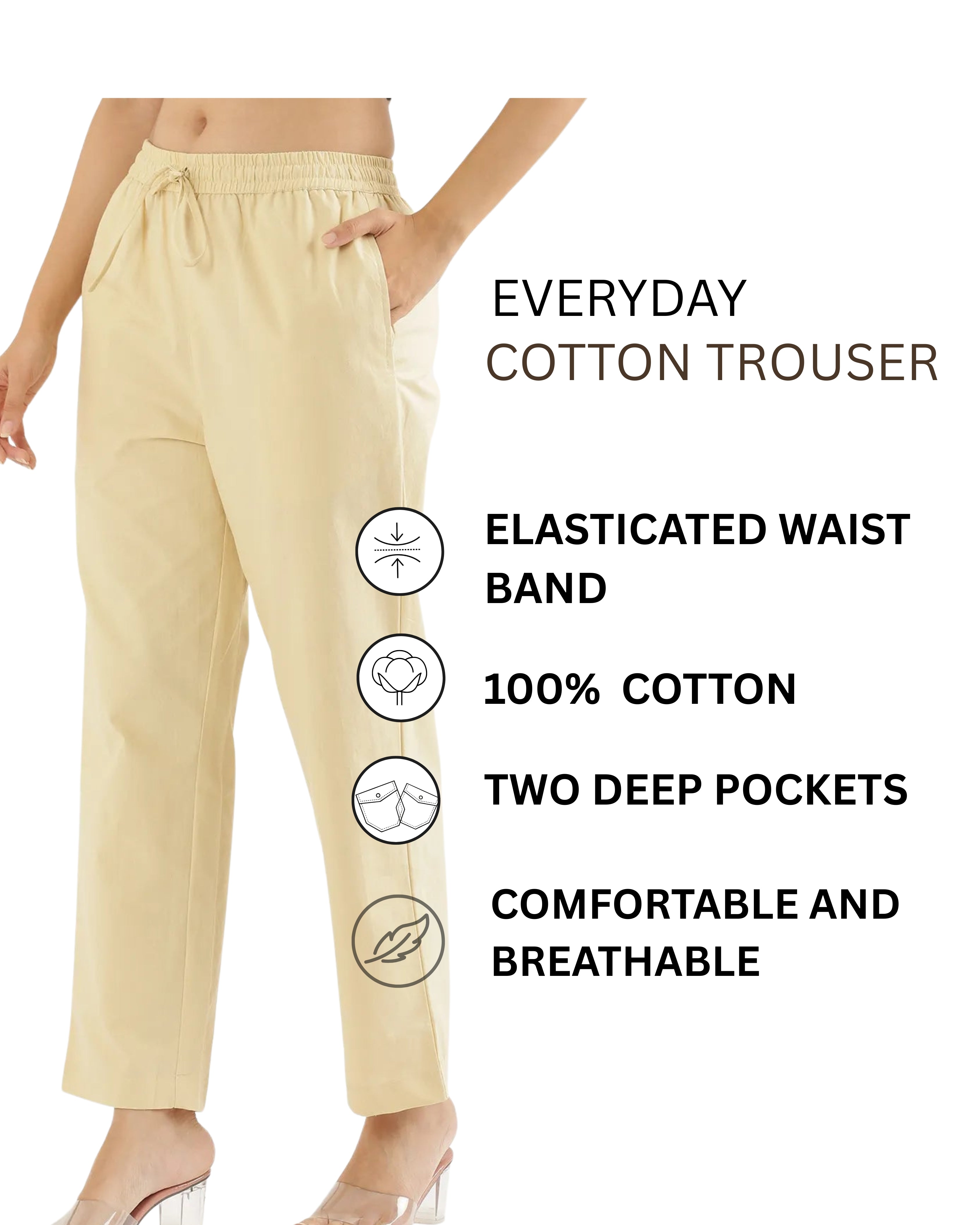 Women's Cotton Straight Pant - Beige