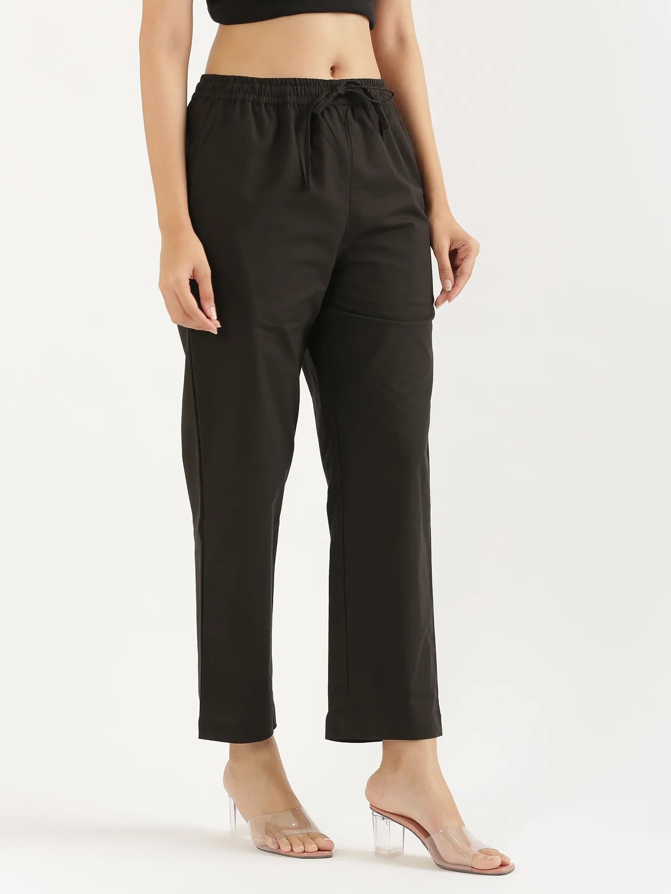 Women's Cotton Straight Pant - Black & Dusty Rose (Pack of 2)