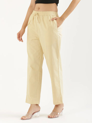 Women's Cotton Straight Pant - Beige