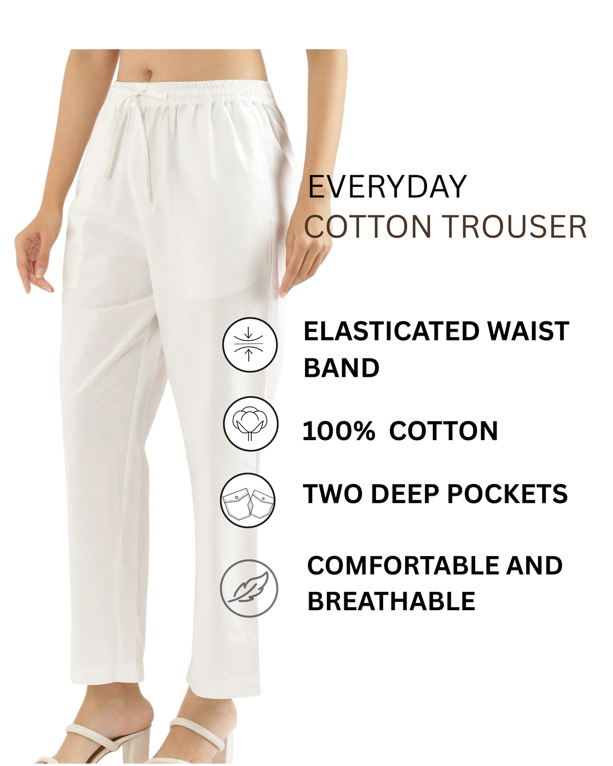 Women's Cotton Straight Pant - White