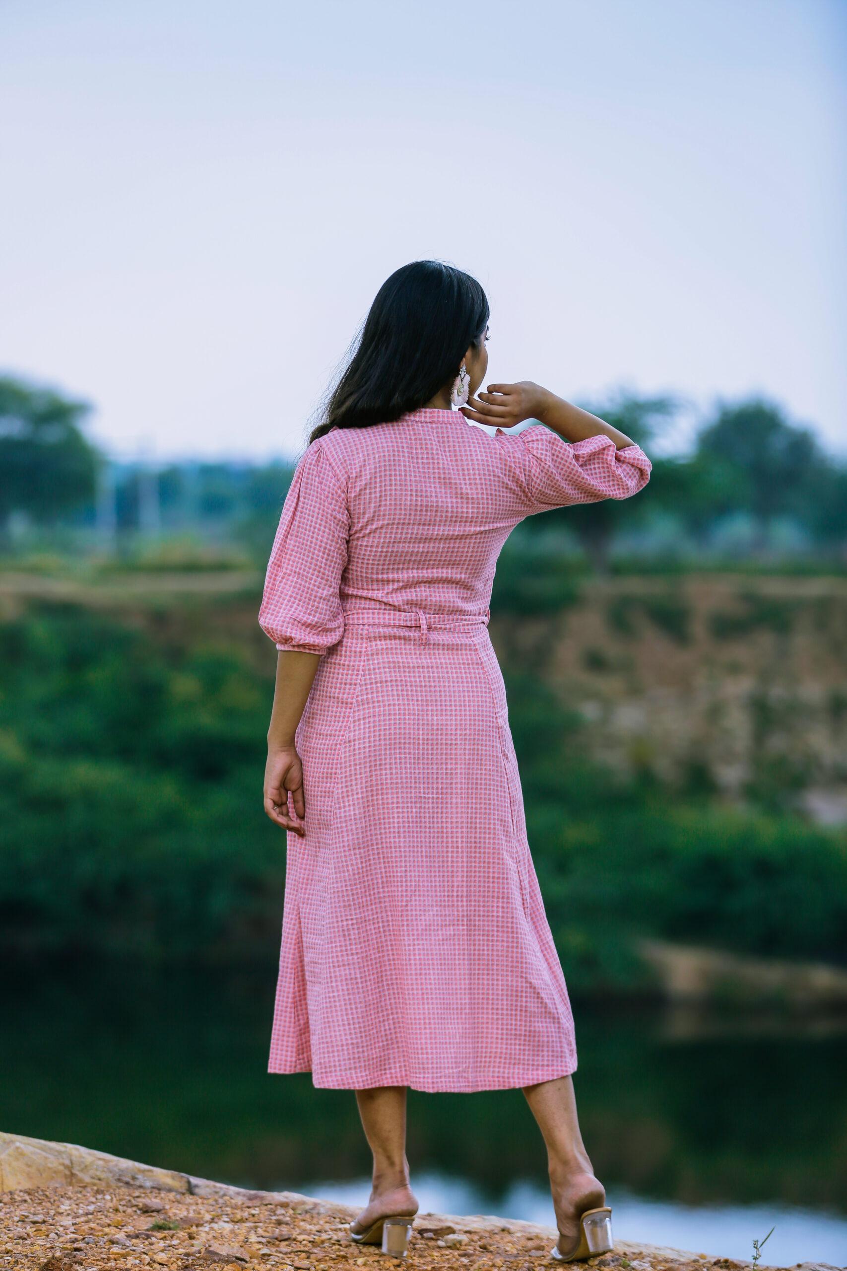 BABY PINK CHECKED SHIRT DRESS