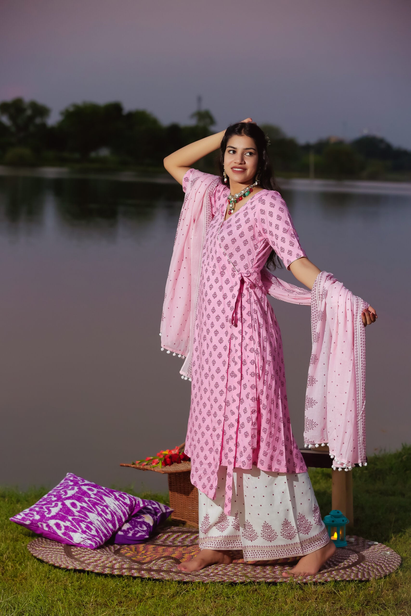 BABY PINK ANGRAKHA STYLE SET OF THREE