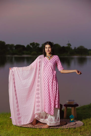 BABY PINK ANGRAKHA STYLE SET OF THREE