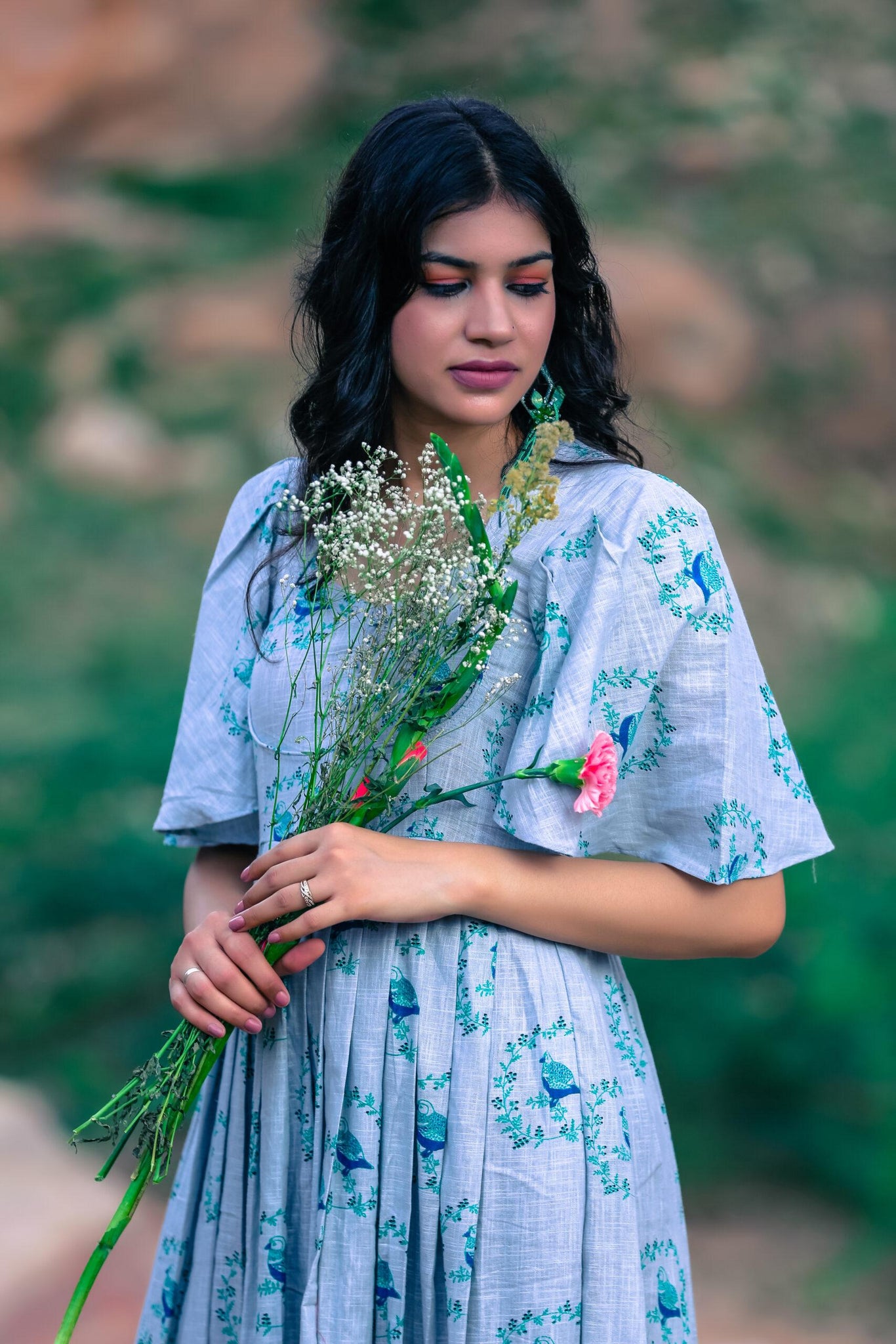BIRDY PRINT KNEE LENGTH COTTON DRESS BIRDY PRINT KNEE LENGTH COTTON DRESS