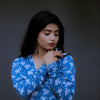 BIRDY PRINT LONG GATHERED DRESS