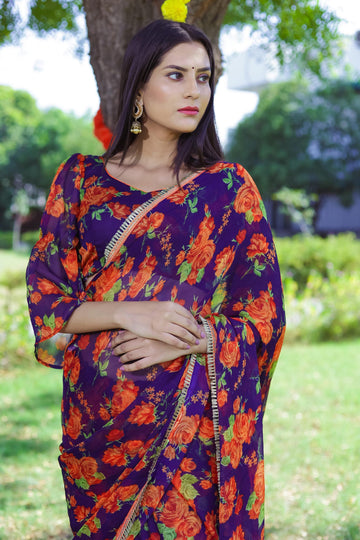 BLUE ORANGE BELL SLEEVES SAREE