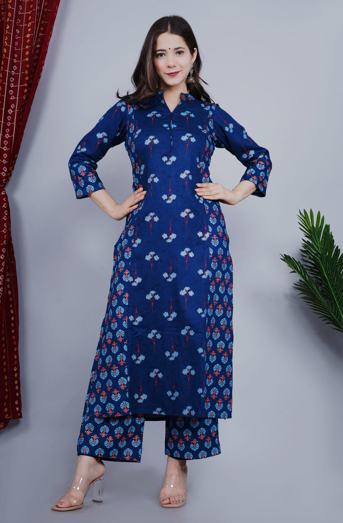 BLUE PRINTED RAYON A-LINE SET OF TWO