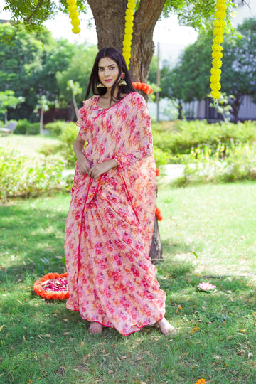 BUTTERFLY SLEEVES BABY PINK SAREE