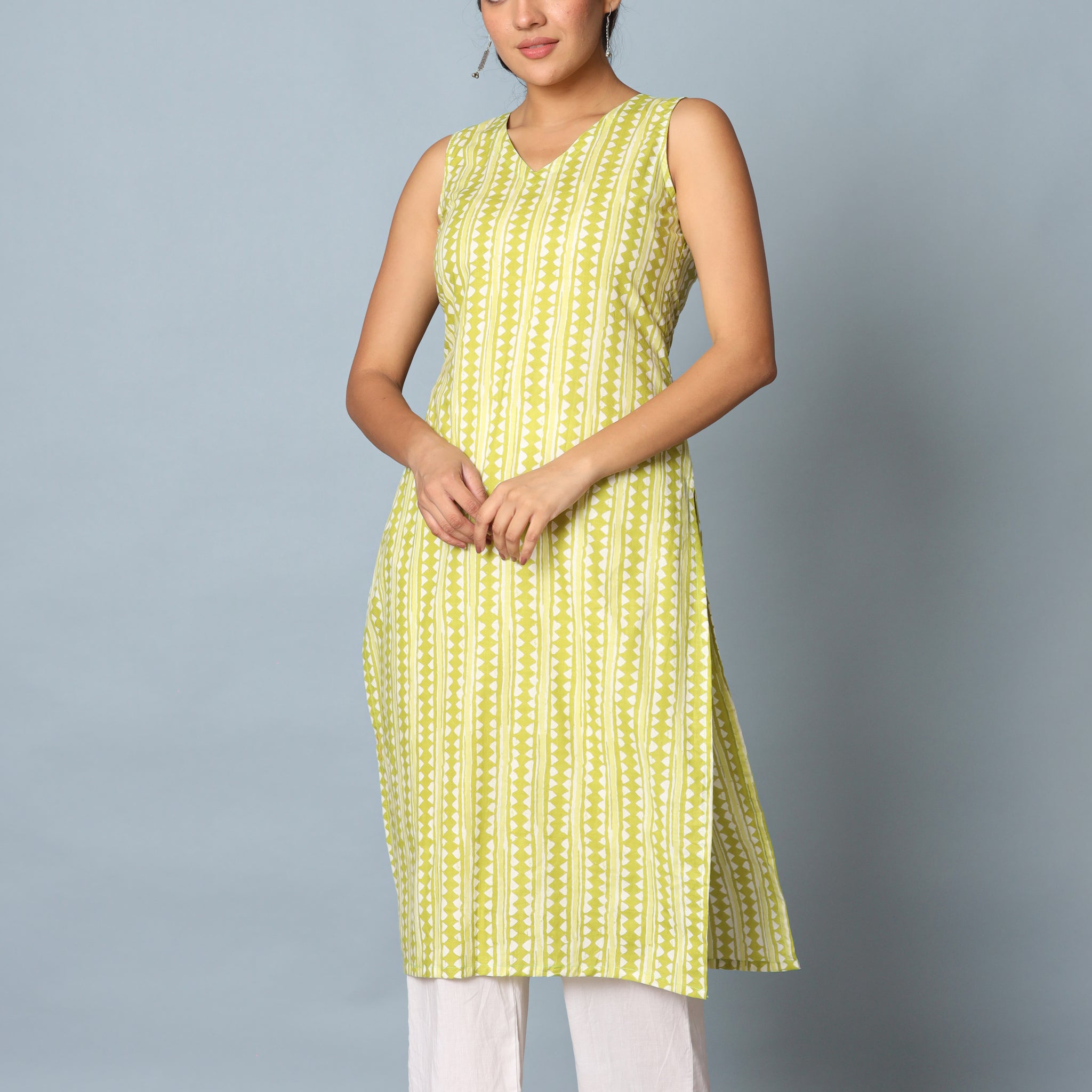 Green Zigzag Kurta Set